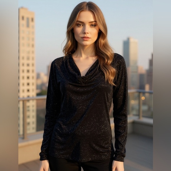 Michael Kors Gorgeous Black Long Sleeve Sparkly Top. Drop Neck. Size XS - Picture 1 of 6